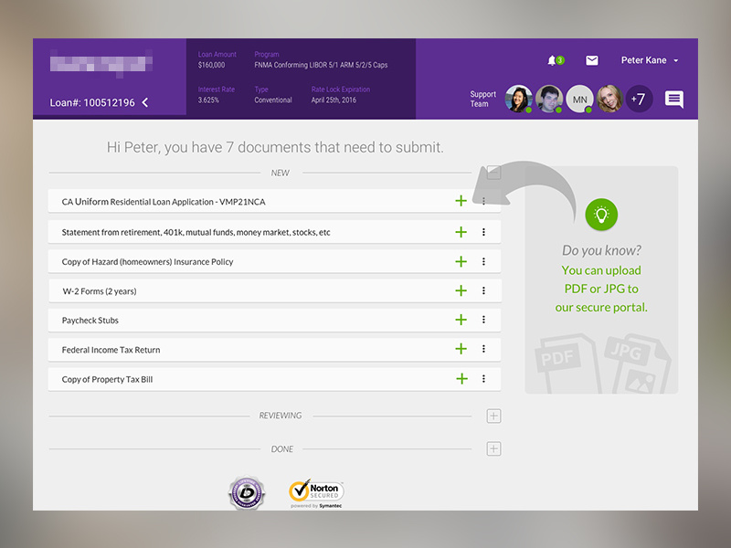 Example of Loan online portal UI