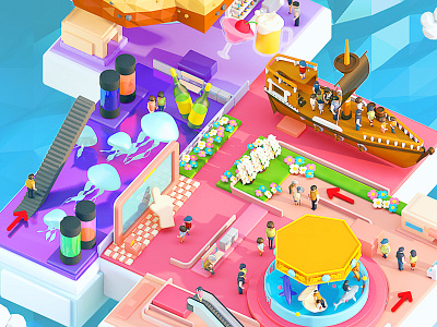 Aquarium 3D Map 3d c4d cinema4d colorful isometric low poly map octane toy