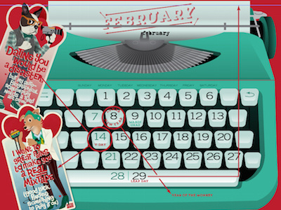 Feb 2016 calendar - draft 1 calendar illustration typewriter vector