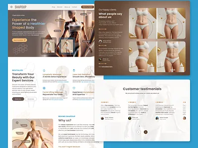 Beauty Services - Landing page beauty industry beije book now button bronze color desktop gold graphic design hair laser removal landing page linear background lymphatic massage product cards rose testimonial section ui ui ux ux visual design