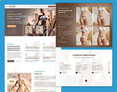 Beauty Services - Landing page beauty industry beije book now button bronze color desktop gold graphic design hair laser removal landing page linear background lymphatic massage product cards rose testimonial section ui ui ux ux visual design