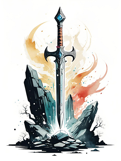 Excalibur art epic excalibur fantasy fantasy art illustration magic sword watercolor