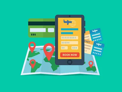 Booking Online Dribbble book booking flat illustration kit8 map online pin plane reserv ticket vector