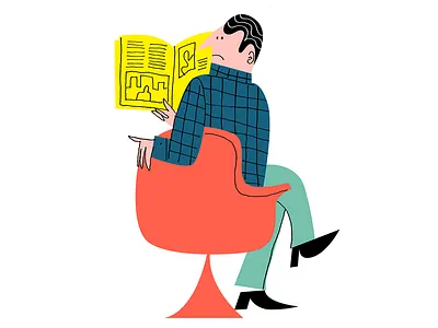 What was that?! eames guy magazine man plaid reading sitting surprise tulip chair