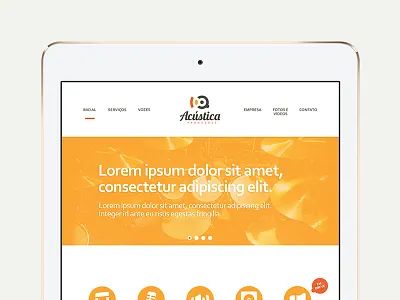 Acústica Produções / Website audio branding brown icons orange site sound video website white yellow