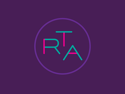 RTA Monogram branding circle logo mark modular monogram neon purple seal