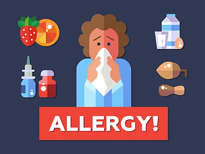 Stop Allergy! allergy citrus flat design icons illness medicine milk nuts sneeze