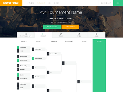 Brackots bracket esports gaming tournament ui web design