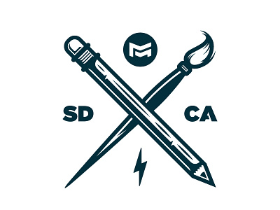 MM Lockup badge bolt brush graphic design icon illustration logo myles mendoza pencil san diego