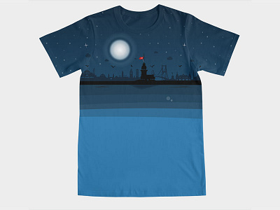 Maiden's Tower in Istanbul at Night flag kizkulesi maidens marmara night sea tower tshirt turkey turkiye