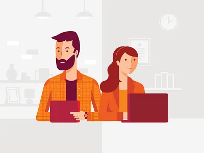 Two worlds side by side character home illustration office