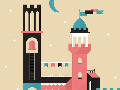 Castle re-work pt2 arch architecture buildings castle flags flat illustration ladder palace tree