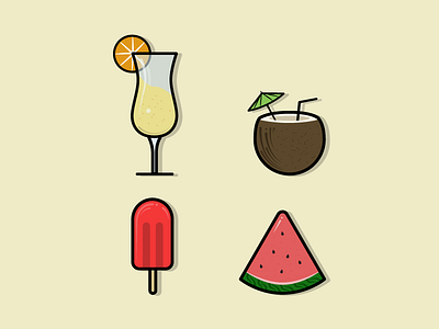 Summer Treats coconut drinks food foodie fruit icon illustration illustrator popsicle summer vector watermelon