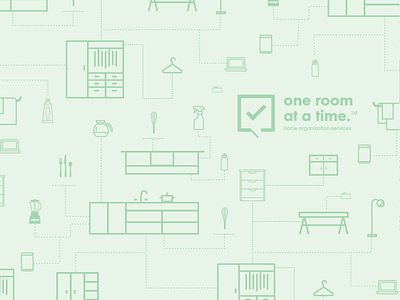 One Room branding check floorpan furniture green logo mint objects room square