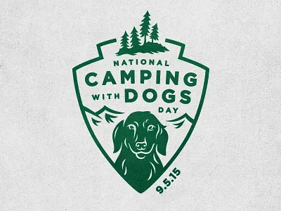 Camping With Dogs Day camping camping with dogs dog illustration mountains pine shield tree
