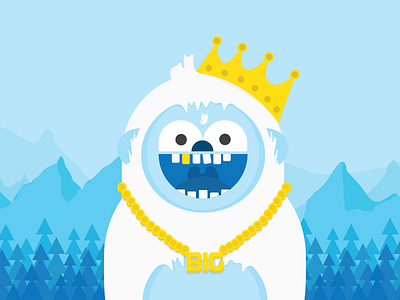 Biggie the Yeti bigfoot bling blue cartoon crown cute gold illo illustration yeti