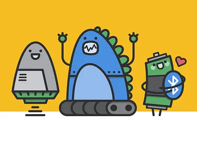 Robots Forever battery bluetooth character design dinosaur illustration love robot vector