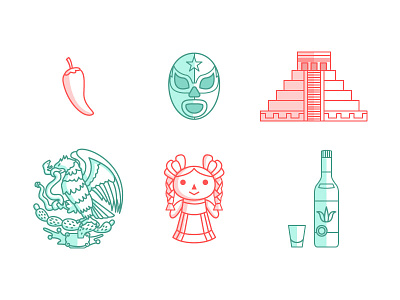 Mexico Icons chile doll escudo icons luchador mexico minimal pyramid seal simple tequila