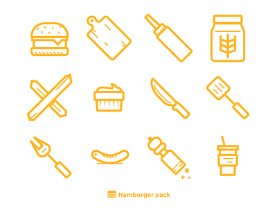 Hamburger Icons 02 bbq fork burger cutting board dipping sauce drink flour hamburger ketchup knife pepper mill sausage turner