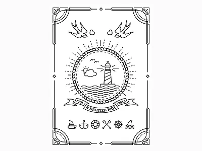 Invitation Part II ancor blerc boat illustration invitation lighthouse minimal monoline nautical retro single weight swallow