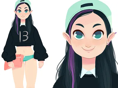 No skirt character design fashion girl