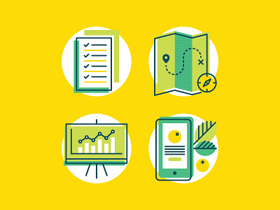 Icons badge checklist compass flat fruit graph icon illustration line map smartphone vector