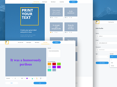 Print Your Text edit flat grid layout mockup profile ui web