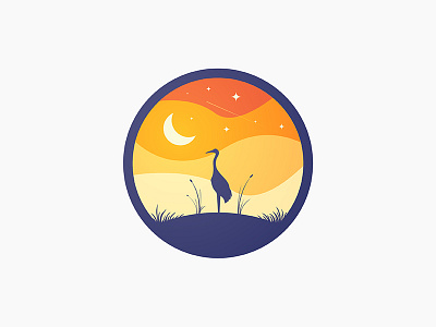 Crane Fields circle crane gradient icon illustration logo minimal moon nature outdoors sunset vector