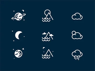 Neature clouds iconography icons logo mark mountain nature outline planet space sun water