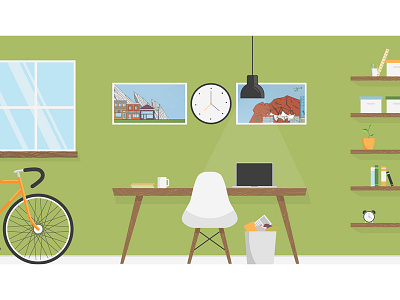 Office Illustration bike desk eames flat illustration office