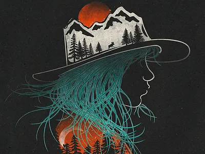 Aurora... dawn forest girl illustration moon mountains sun sunrise threadless trees wilderness wildlife