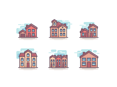 Houses icons buildings color icons line