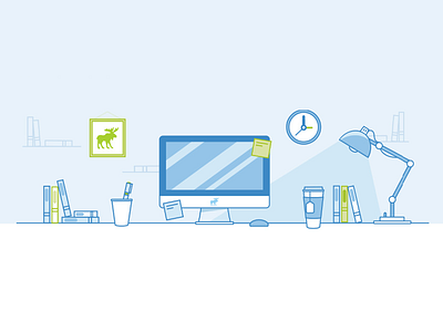 Illustation for website books desk ebdots eight black dots illustration lamp monitor picture vector