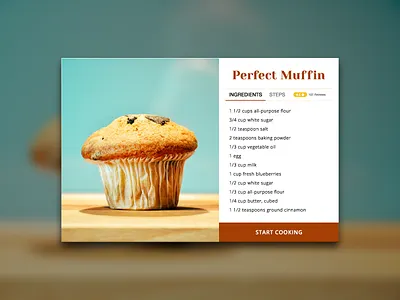 Day 009 - Recipe Card baked cake cup cake flat food interface muffin recipe ui ux widget