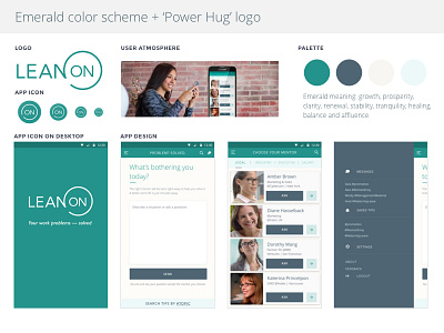 Lean On Mobile app android app app icon branding emerald leanon logo palette style tile women