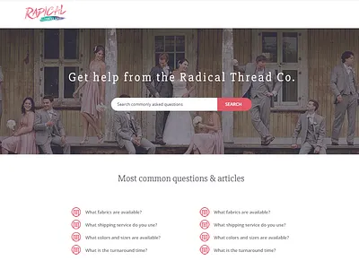 Radical Thread - Help Center Mockup article list help help center pink radical thread search