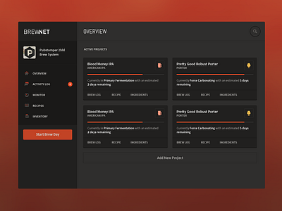 Brewnet - Dashboard UI beer brewing dark colors dark ui dashboard orange ui warm