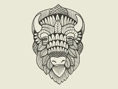 Bison bison buffalo collage design illustration ink linework nature retro vintage wildlife