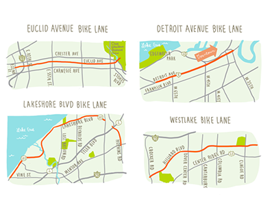 Bike lanes bike biking cleveland cycling illustration map