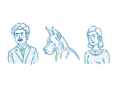 Portrait Sketches dog doodlw drawing man mustache portrait sketch woman