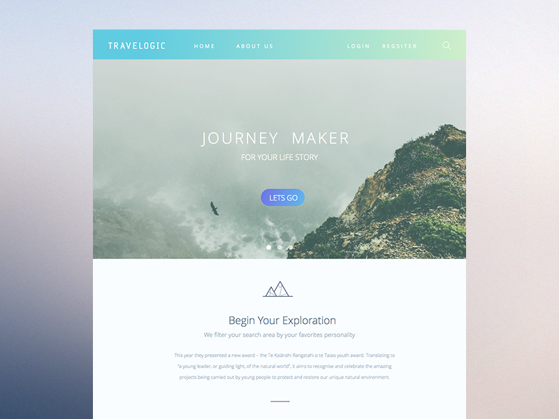 Travelogic app application flat landing page minimalist simple travel ui web website