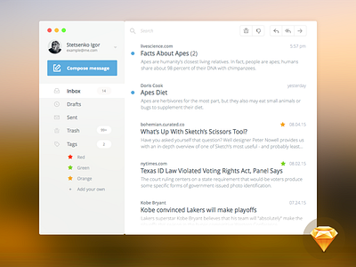 Email Client - rebound app client design email free freebies minimal rebound sketchapp ui ux