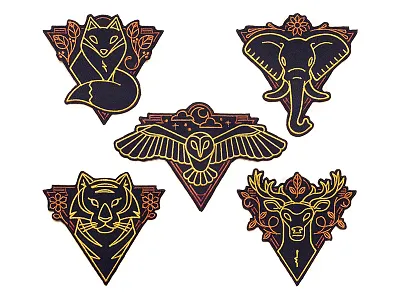 Spirit Animal Patches deer design elephant embroider embroidered patch fox illustration owl spirit animal stag tiger vector