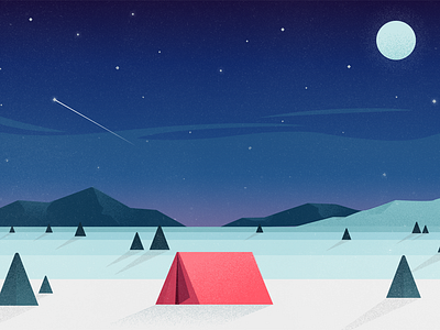 Snow camping landscape night snow stars tent trees