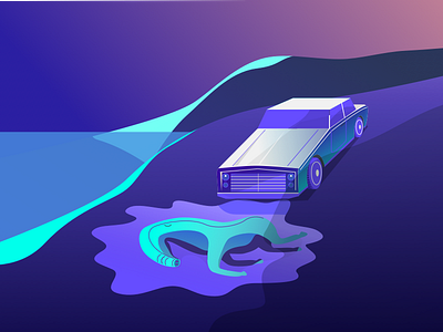 Crash In Dream car dream house illustration mountain night sea