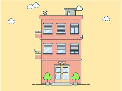 red building antenna building city cloud flat home house outline pigeon skyscraper vector flat window