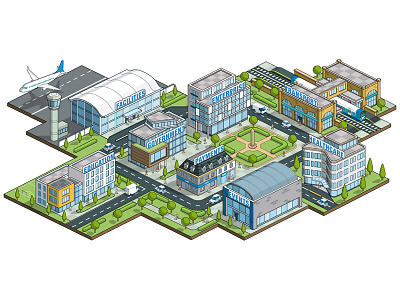 Ultra Electronics ID: Isometric Website Illustrations - City city corporate design graphic illustration illustrator isometric marketing pixel art town website