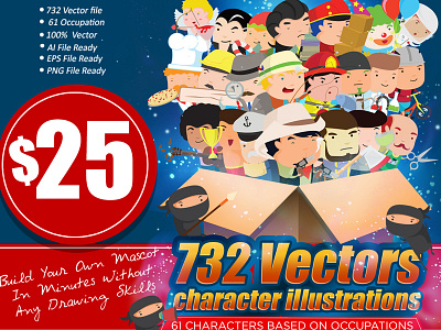 732 Vector Character character design fun illustrations mascot ninja occupation profession vector