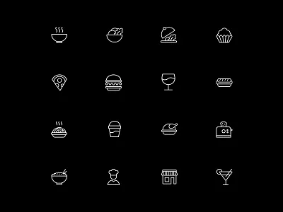 food icons breakfast burger chicken cupcake desert food icons pasta pizza salad soup starter