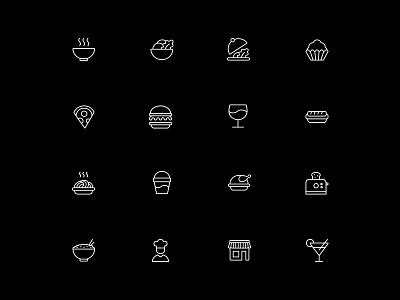 food icons breakfast burger chicken cupcake desert food icons pasta pizza salad soup starter